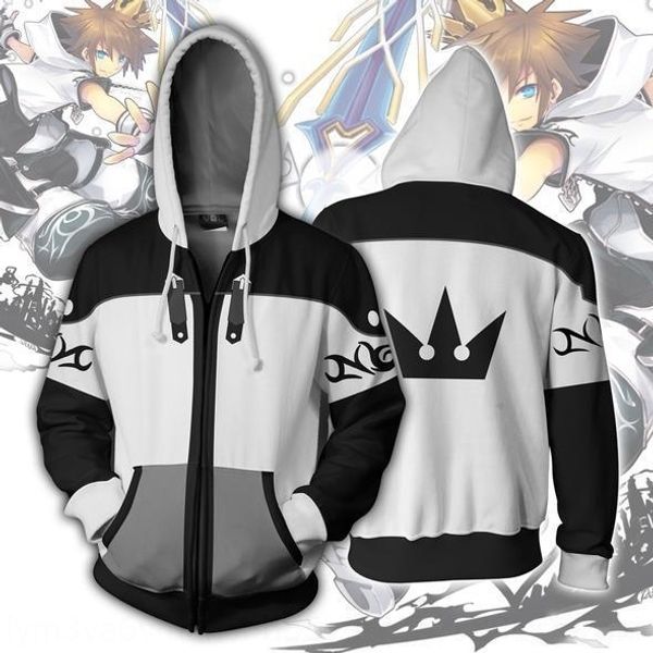 

z3aal heart of the kingdom sora printing play 3d digital cardigan zipper animation hooded sports coat coat zipperdigital zipper 1jzxa, Black
