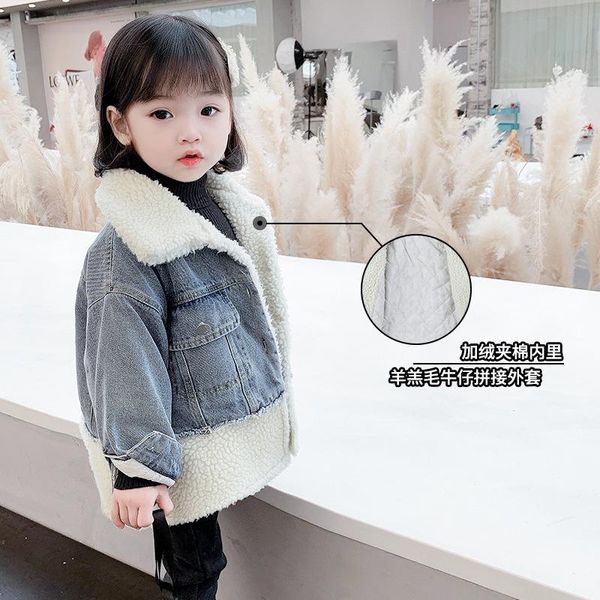 

2021 new children's clothing autumn and winter children denim shirt girls berber fleece coat female baby velvet thick winter clo, Blue;gray