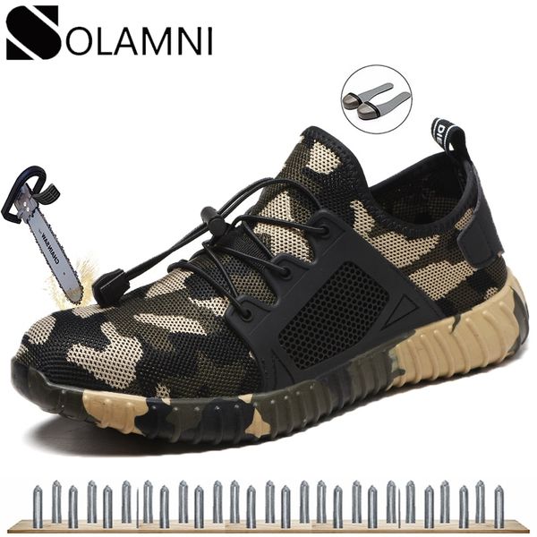 

mens brand work shoes steel toe cap safety shoes work boots male camouflage puncture proof industrial shoes light mesh sneakers y200915, Black;brown