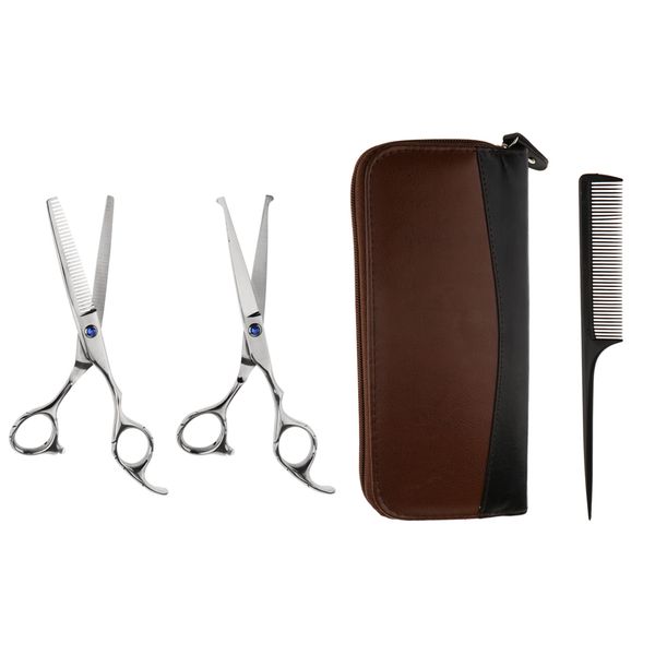 

barber hair cutting thinning scissors shears set & comb pouch cleaner cloth