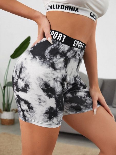 

letter waistband tie dye biker shorts i1e6#, Black