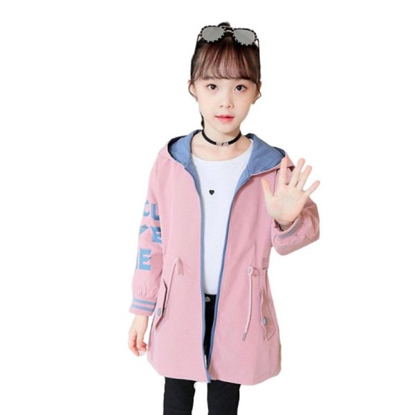 

kids windbreaker for baby girls outerwear hooded letters spring autumn solid kids clothes age 4-16y children trench coats, Blue;gray