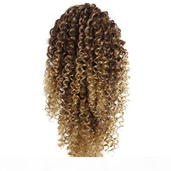 

mongolian kinky curly ombre honey blonde wraps drawstring clip in on ponytail extensions ombre drawstring hair pieces 120g, Black