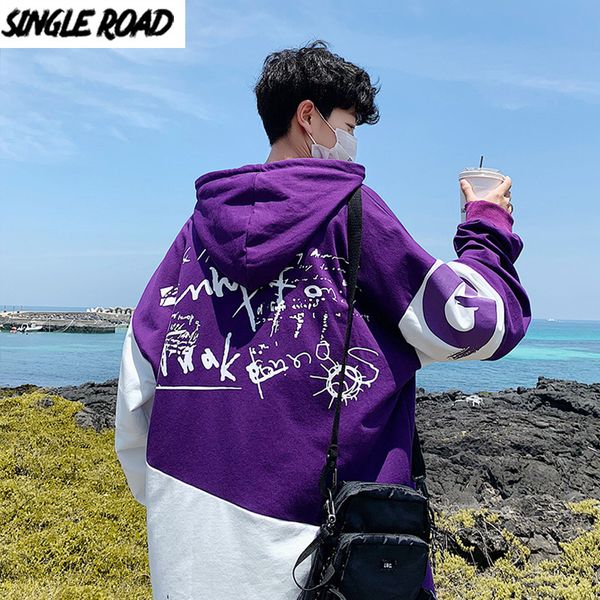 

singleroad mens hoodies men graffiti oversized patchwork hip hop harajuku japanese streetwear sweatshirt purple hoodie men 201007, Black