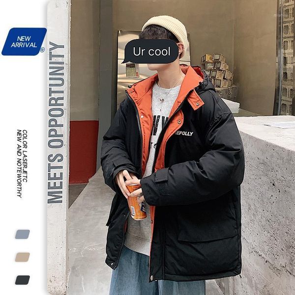 

mens loose fit cargo padded coat with hood 2020 fashion trend fluffy puffer jacket for men winter oversized harajuku streetwear1, Black
