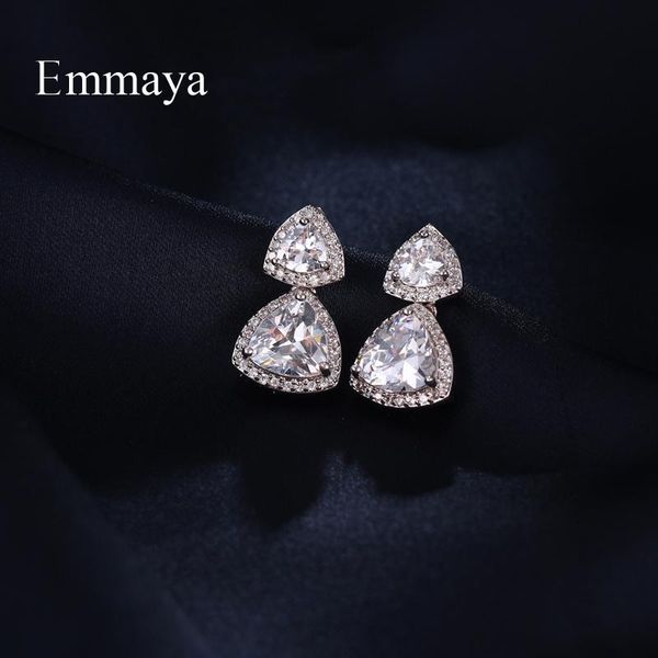 

emmaya new fashion triangle appearance earring for women white color decoration shiny zirconia jewelry in party gift, Golden;silver