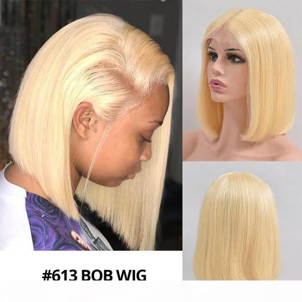 

blonde 613bob straight wave lace frontal wigs pre plucked hairline 8 10 12 14 inch full lace human hair wig for black women, Black;brown