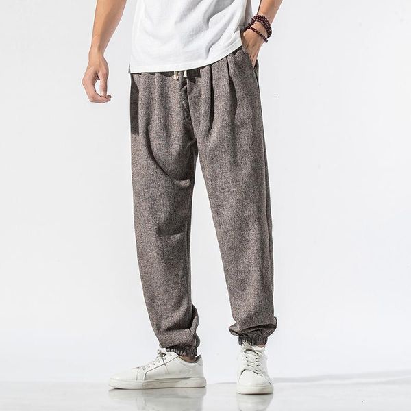 

mrgoldenbowl new summer men's pants loose lightweight solid color chinese style men pants cotton drawstring harem1, Black