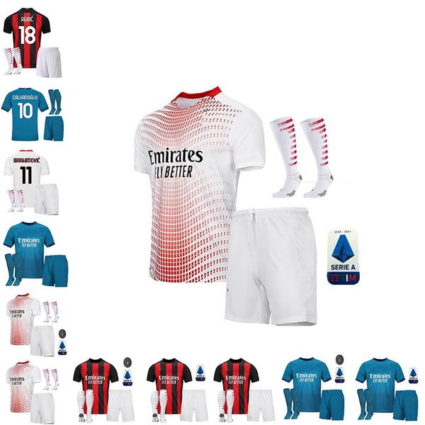 

20 21 ac jersey milan ibrahimovic tonali rebic romagnoli çalhanoglu s.castillejo camicie da football pants adult+ kids kit socks jerseys, Black