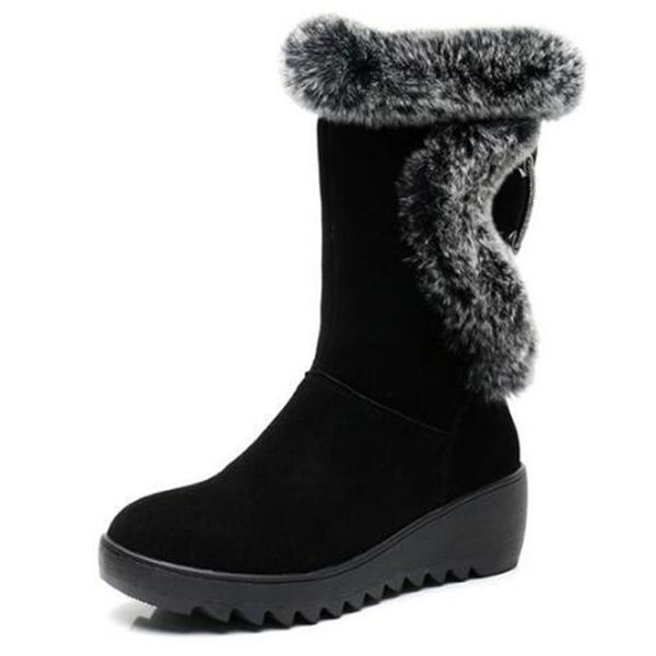 

high end fur украшения scrub кожа сапоги в-bube моды сапоги зимние теплые ботинки женщина плоский клинья плюс размер 43, Black