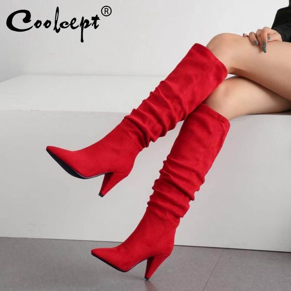 

coolcept 2020 knee high boots women pointed toe high heels autumn winter shoes women european designer footwear size 34-43, Black