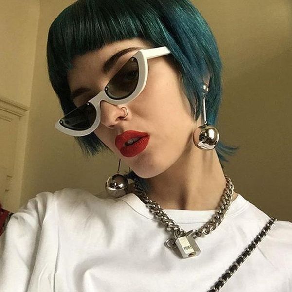 

high fashion semi-rimless sunglasses women designer shades cool, White;black