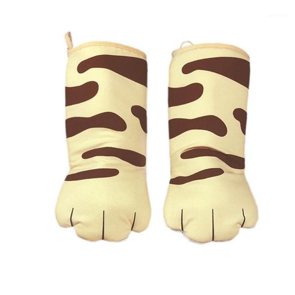

cute 3d cartoon cat paws oven mitts long cotton baking insulation microwave heat resistant non-slip gloves1