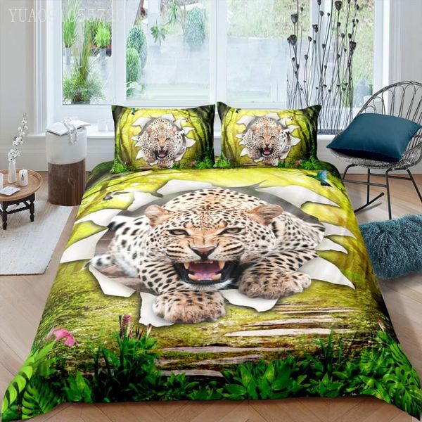 

bedding sets luxury 3d animal duvet cover set 2/3pcs print little leopard kids boys quilt soft microfiber bed linings bedroom decor