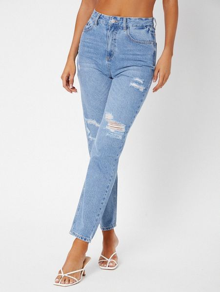 

tall stone wash ripped mom jeans 168v#, Blue