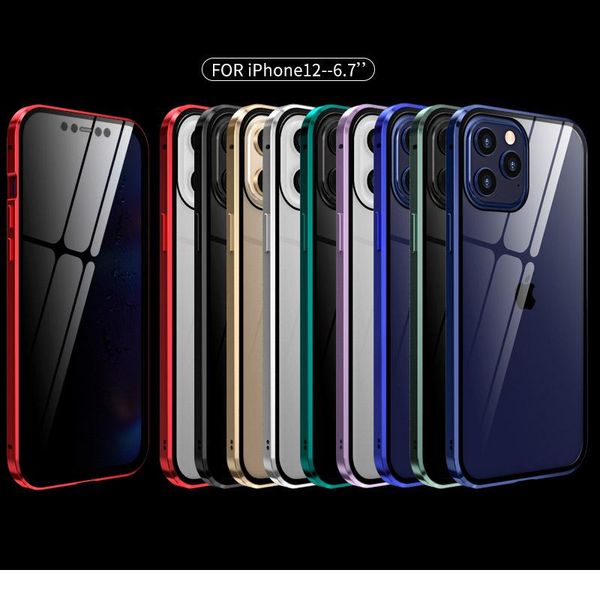 

2020 new anti peep magnetic phone case for iphone 11 12 pro max double sided glass metal adsorption privacy case fo bbysql