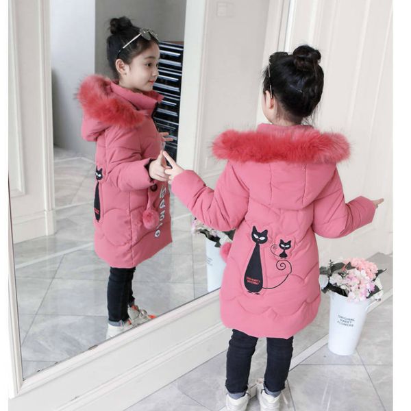 

children's winter jackets kids thick warm coat cartoon embroidery outerwear girls hooded parka baby cute clothes -30 russian 201102, Blue;gray
