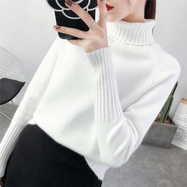 

casual women slim sweater thick warm women pullover sweater fashion knitted with jumper rib silm female turtleneck, White;black