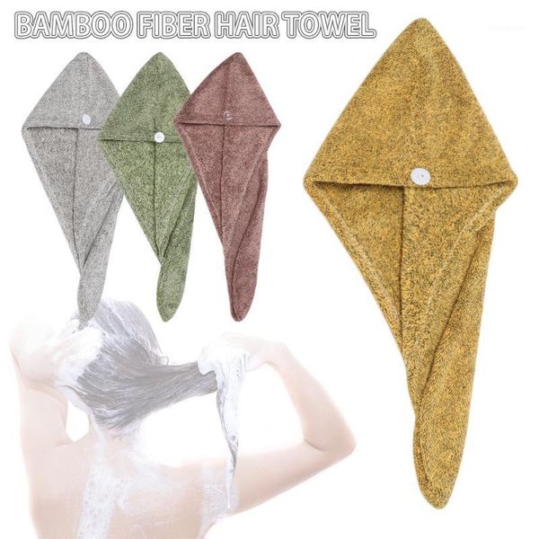 

soft bamboo fiber hair towel quick dry bath shower loop button head turban hat cap ultra absorbent bath accessories1