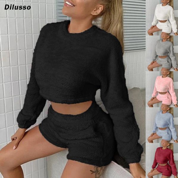 

women sleeveless split 2 piece set casual short pants casual outfit sportswear long sleeve short pants winter homewear sets1, Gray