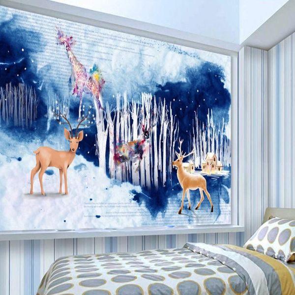 

drop shipping 3d p wallpaper watercolor woods sika deer living room wall decoration painting custom mural stereo wallpaper