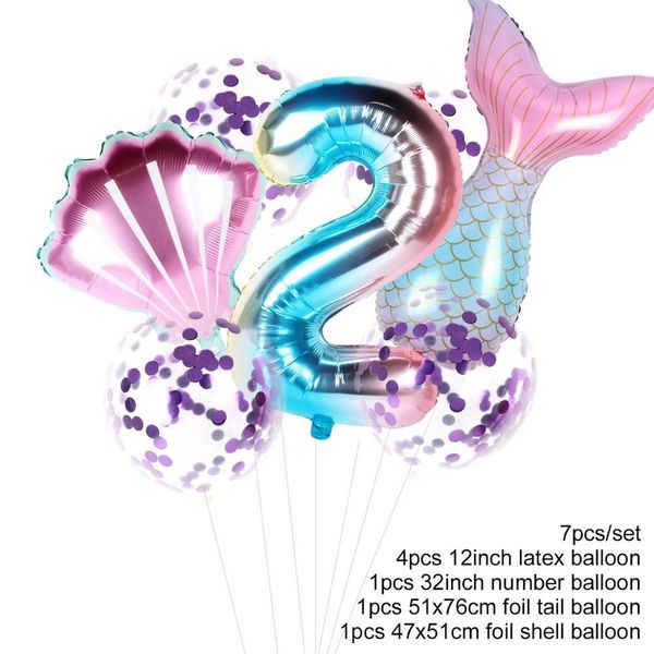 

7pcs lot mermaid party balloons 32inch number foil balloon kids birthday party decorations baby shower decor helium globos wmtmxw xhhair