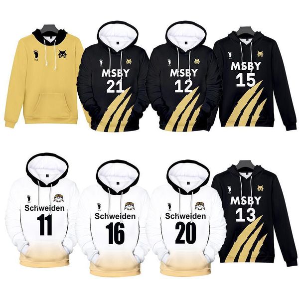 

аниме haikyuu толстовка толстовки cosplay hoody hinata shouyou msby schweiden adlers с капюшоном толстовки волейбол униформа пуловер, Black