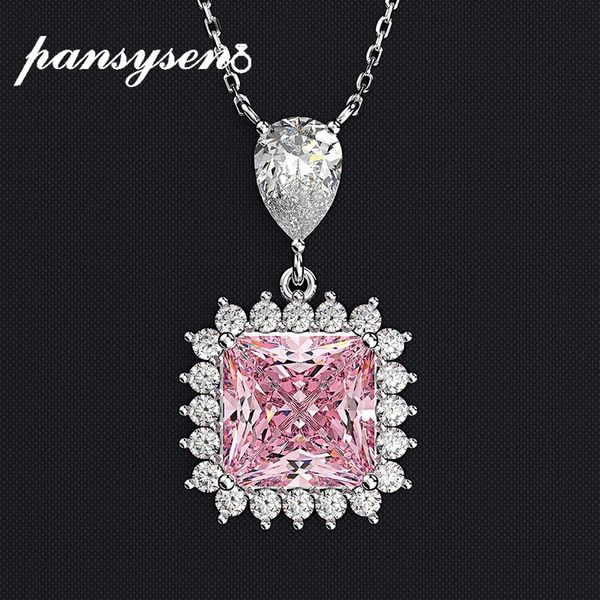 

pansysen luxury pink sapphire citrine diamond pendant necklaces pure silver 925 fashion fine jewelry wedding engagement necklace q0531