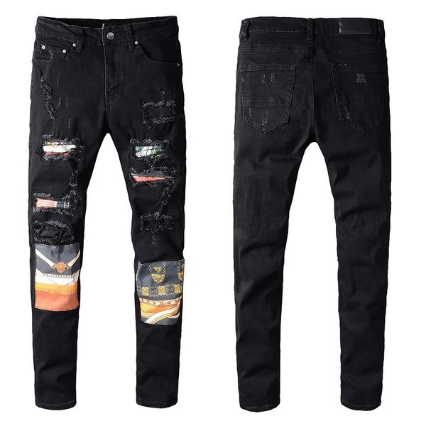 

men straight jeans fashion patch trousers men hip hop style streetwear pants men casual jenas long pants with zipper, Blue