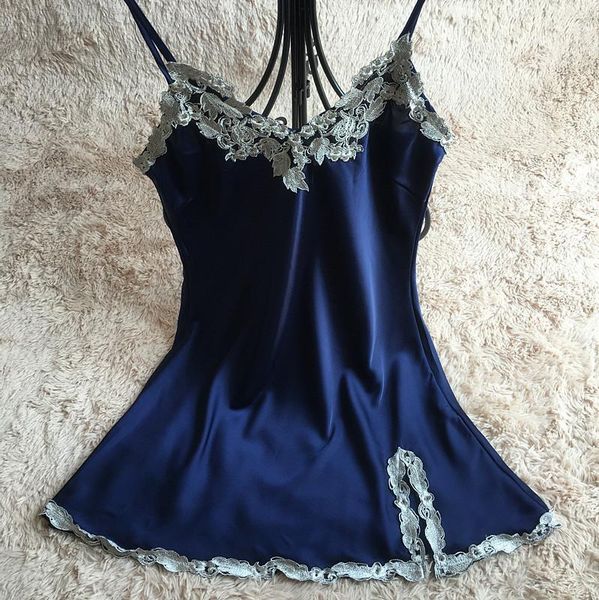 

2018 new summer silk nightgown for woman1, Black;red