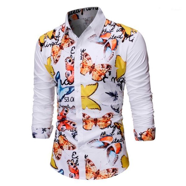

vogue chemise homme men's summer new style hawaiian printed long-sleeved shirt fashion blouse, White;black