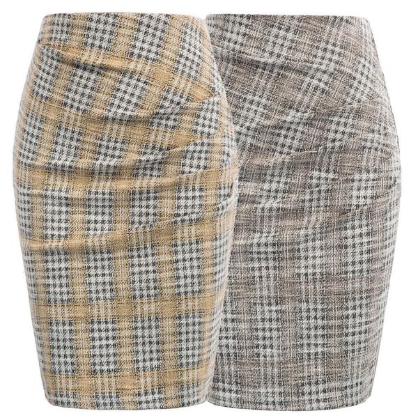 

women skirts summer fall ruched bodycon skirt stretchy high waist hips-wrapped pencil skirt mini short plaid pattern, Black