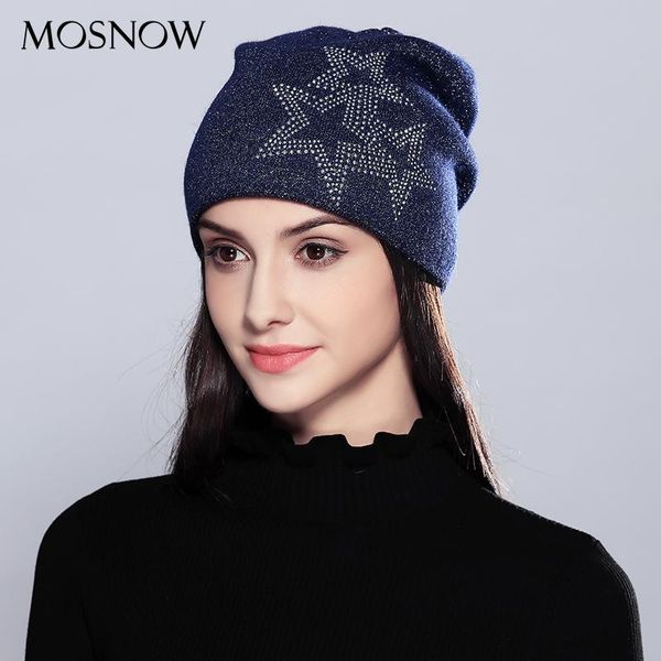 

beanie/skull caps mosnow wool women hats for girls five-pointed stars 2021 fashion autumn winter knitted hat female skullies beanies #mz716, Blue;gray