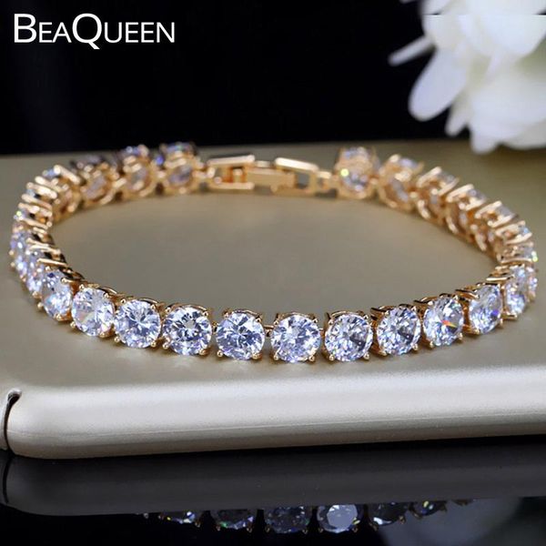 

link, chain beaqueen dubai color full round cubic zirconia crystal tennis bracelets bangles for bridal wedding party jewelry gift b019, Black