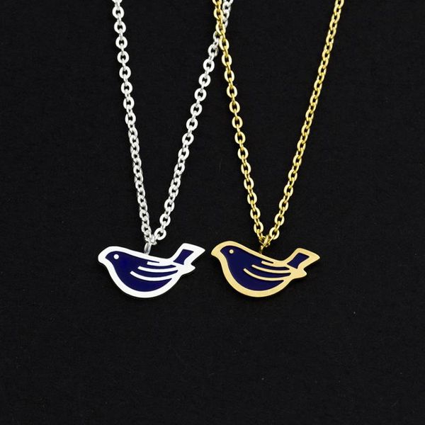 

mini dove charm necklace lucky bird pendants necklaces women's vintage enamel jewelry bijoux collier stainless steel robin gifts, Silver