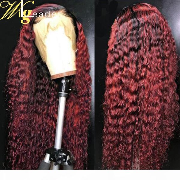 

wigleader ombre peruvian remy human hair lace front wigs preplucked 1b red curly 13x6 lace frontal wigs remy hair wigs, Black