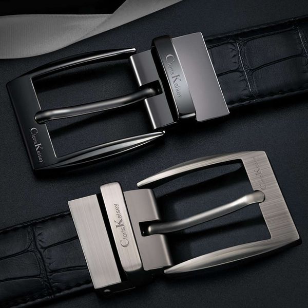 

pin buckle leather crocodile leisure belt for young and middle-aged men, Black;brown