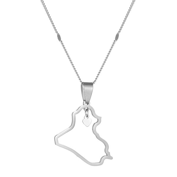 

stainless steel heart iraq pendant gold color jewelry map of iraq necklace, Silver