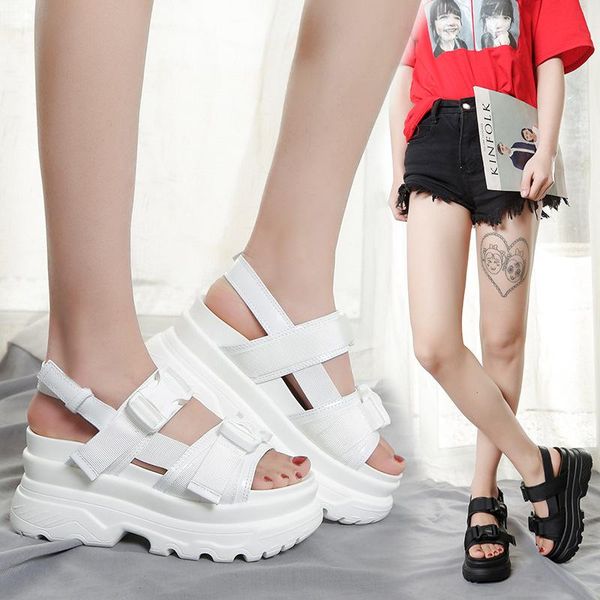 

sandals 2021 summer women platform fashion buckle design white 7cm increasing thick sole casual shoes female, Black