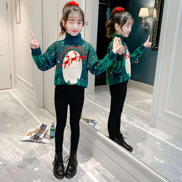 

round 2020 / winter neck sweater autumn cuhk children's foreign sle girls' pullover knitted bottomcoat qqjg, Blue