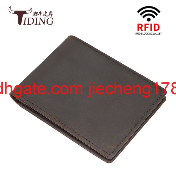 

genuine leather men's wallet rfid card cover crazy horse leather head leather short simple wallet, Red;black