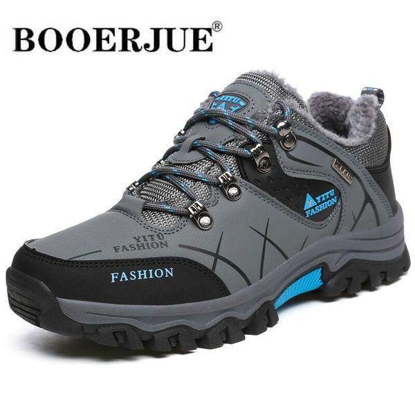 

brand men winter snow boots warm super men waterproof leather sneakers outdoor male hiking boots work shoes 39-47, Black