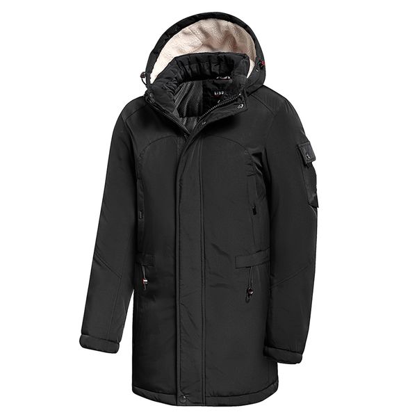 

2021 new winter new casual long thick fleece hooded waterproof coat men outwear fashion pockets parka jacket 46-58 v66x, Black