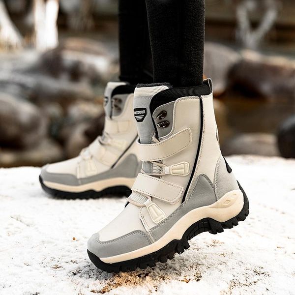 

women's winter plush lining cozy mid-calf tprsole lace-up casual shoes lace black hiking shoes women's snow boots