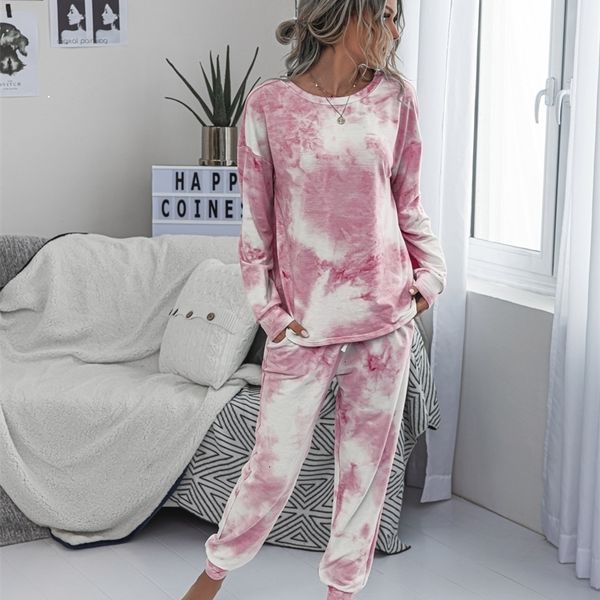 

2021 new female leisure set tie-dye white print shirt long sleeve long-dyed tie around neck rentals up to pants 186t, Black;red