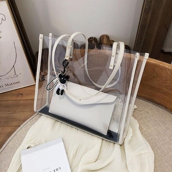 

luxury large capacity bag female transparent beach bag 2021 new popular jelly ins fashion shoulder composite