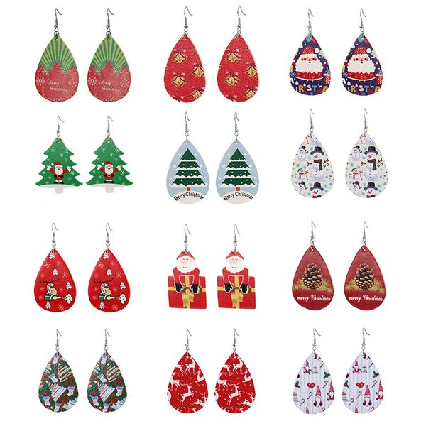 Jóias de brincos de Natal para meninas alces pinecones caem trendy couro lágrima brinco moda 8 designs yfa2631