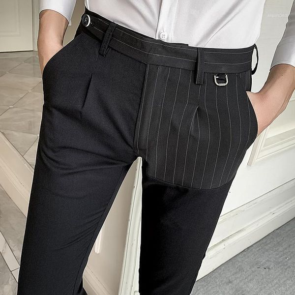 

spring and summer new nine points pants men korean trend casual pants hairdresser thin section striped business trousers1, Black