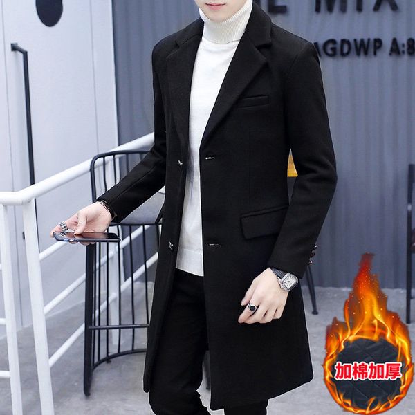 

2020 new autumn winter windbreaker men's mid long korean slim trend woollen coat, Tan;black