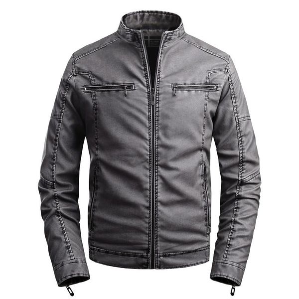 

мужская мода новая осень кожаная куртка воротник стойка plus velvet puleather куртка мужчины повседневная solid color long sleeve men, Black